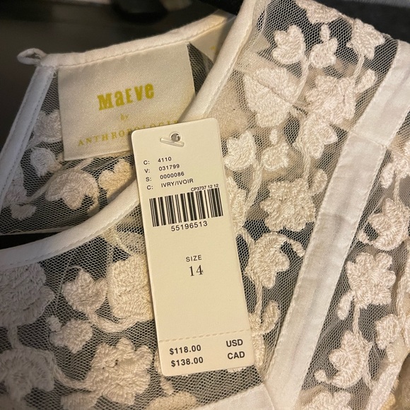 Maeve NWT Anthropologie Cream Lace blouse Size 14 - Picture 4 of 7